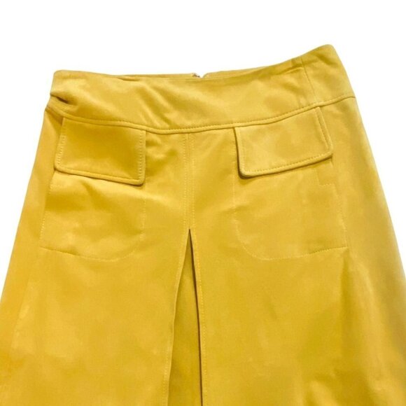 Vintage Italian‎ Victory Leather Yellow Suede A line-pleated Skirt, Size US12 - Picture 3 of 13